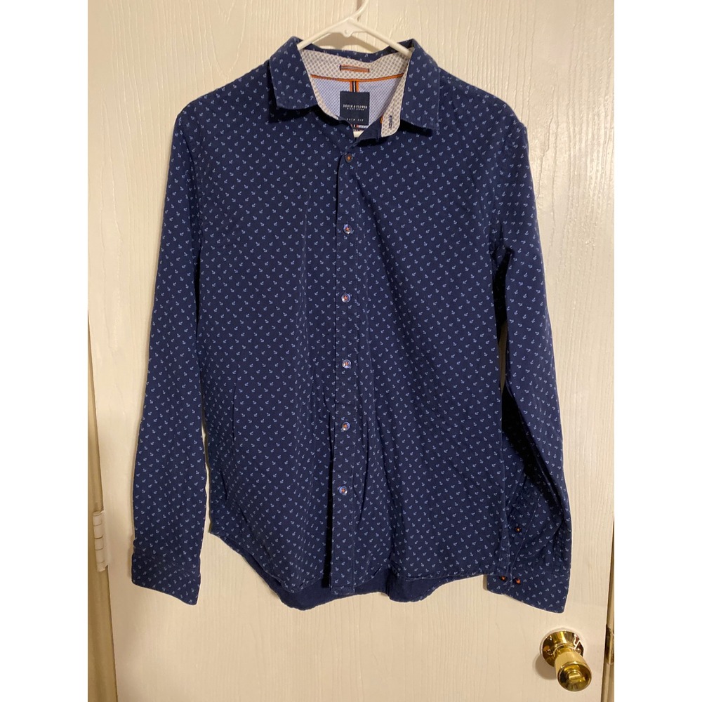 Denim & Flower Ricky Singh Mens Large Slim Fit Navy Blue Anchor Print Shirt
0316
